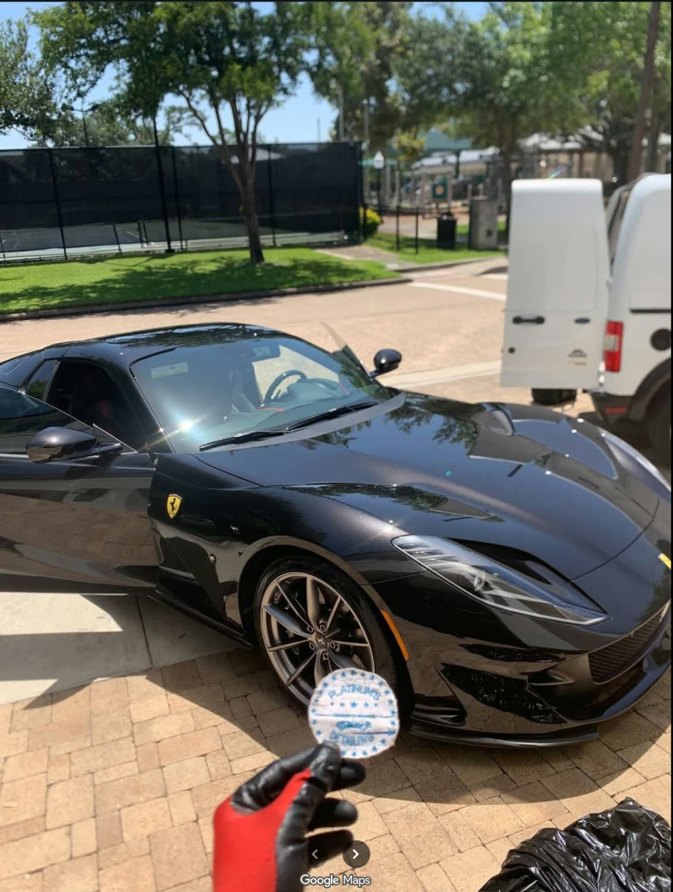 Black Ferrari detailed by Platinums Mobile Detailing in Katy, Texas